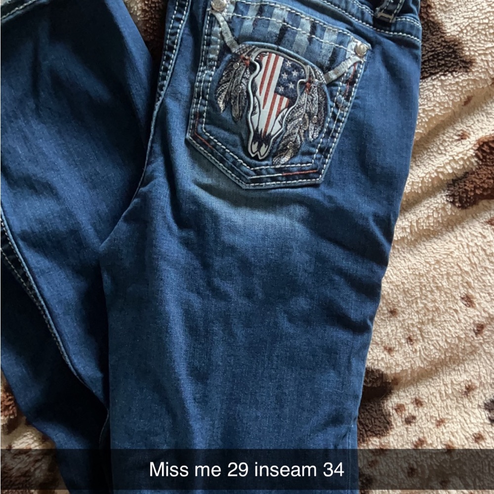 Miss Me American Flag Steer Skull Jeans